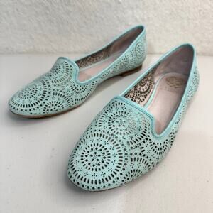 Vince Camuto Lancaster Ballet Flats Perforated Mint Green Suede Leather Size 10M